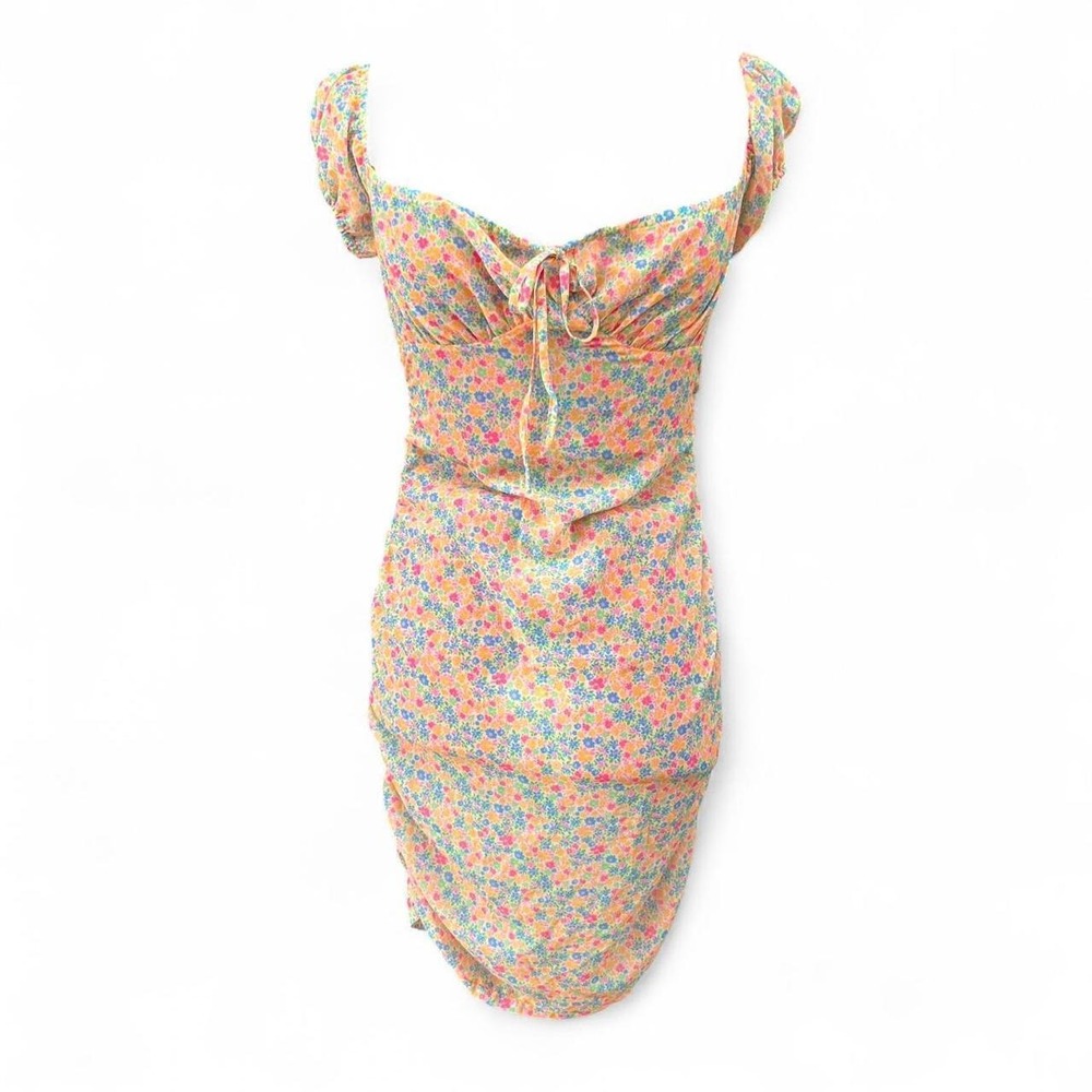 Tiger Mist Neon Floral Sheer Ruched Summer Dress Size Medium Brand New With Tags
